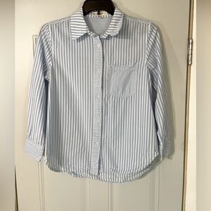 BlankNYC Feel Good Striped Button Down Shirt Blue White Cotton Blend Lightweight